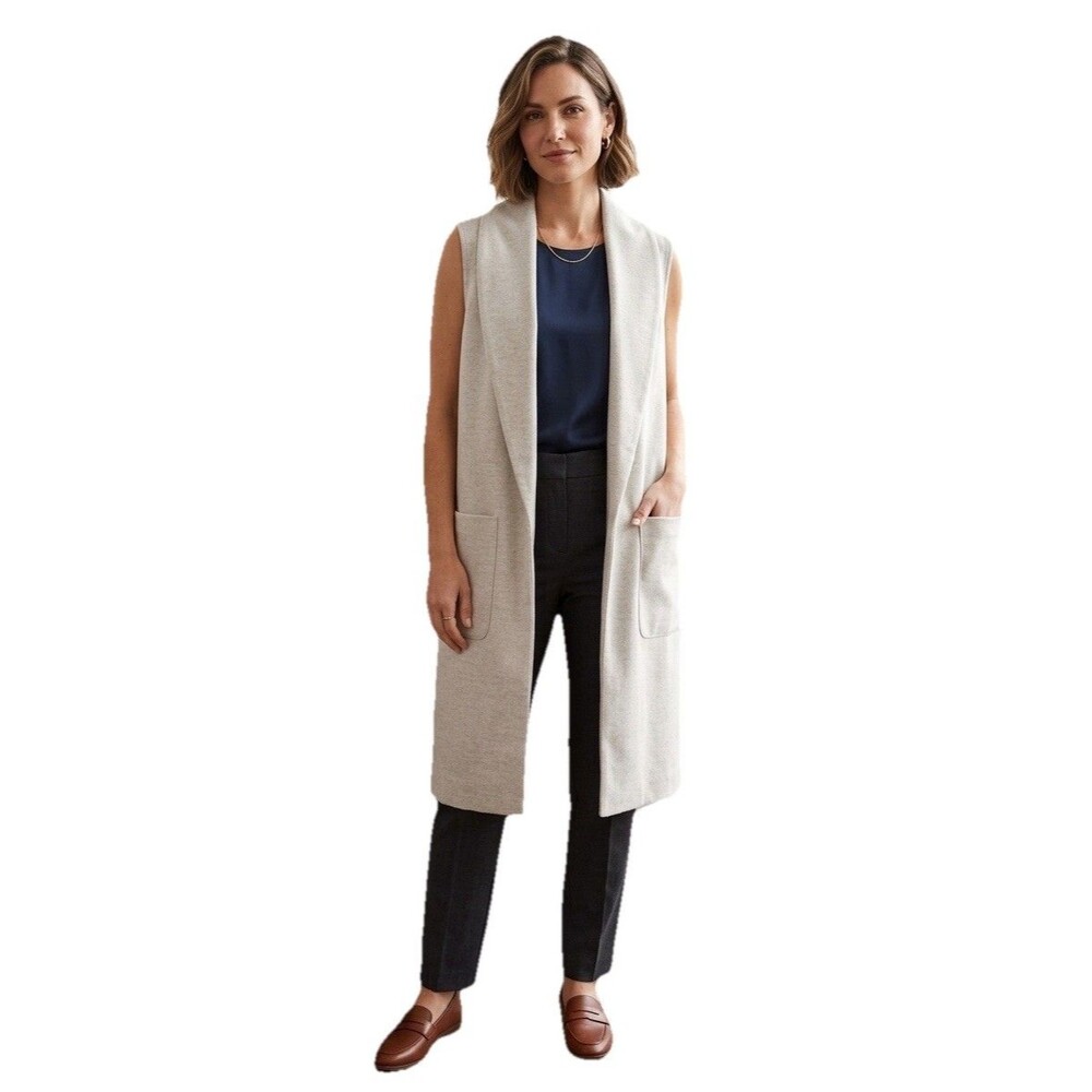 Joie Longline Duster Vest Women M Oatmeal Open Front Sleeveless Minimalist